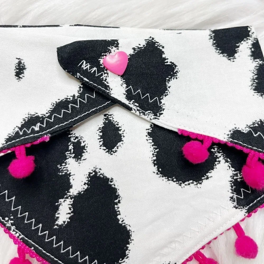Louadore Nala's MOOd Cow Print Dog Bandana Black White Pink